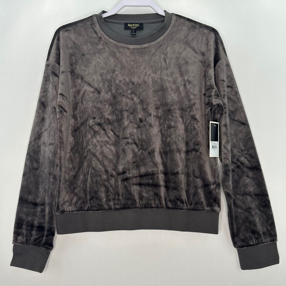 Juicy Couture Black Label Velour Pullover Sweatshirt‎ Top Hat Size S Gray Cozy